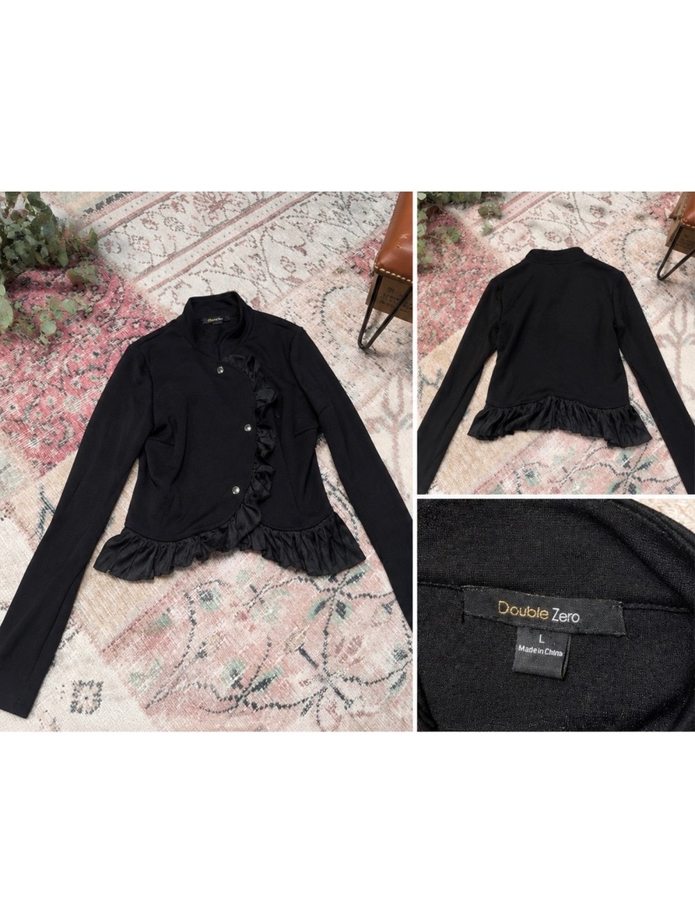 Double Zero black long sleeve ruffle blazer jacket vintage